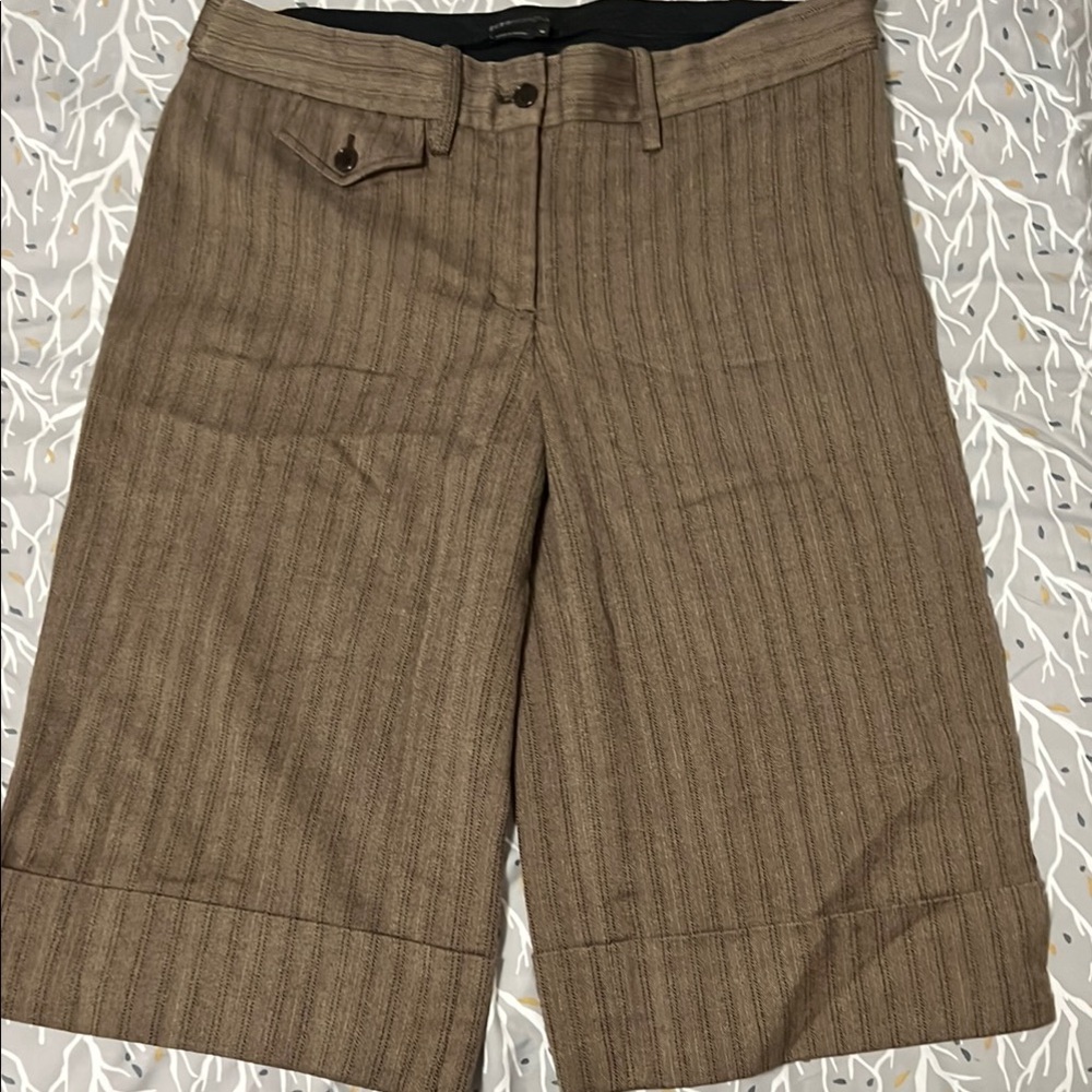 BCBGMaxAzria Brown Bermuda Shorts with Tailored Pinstripe Design